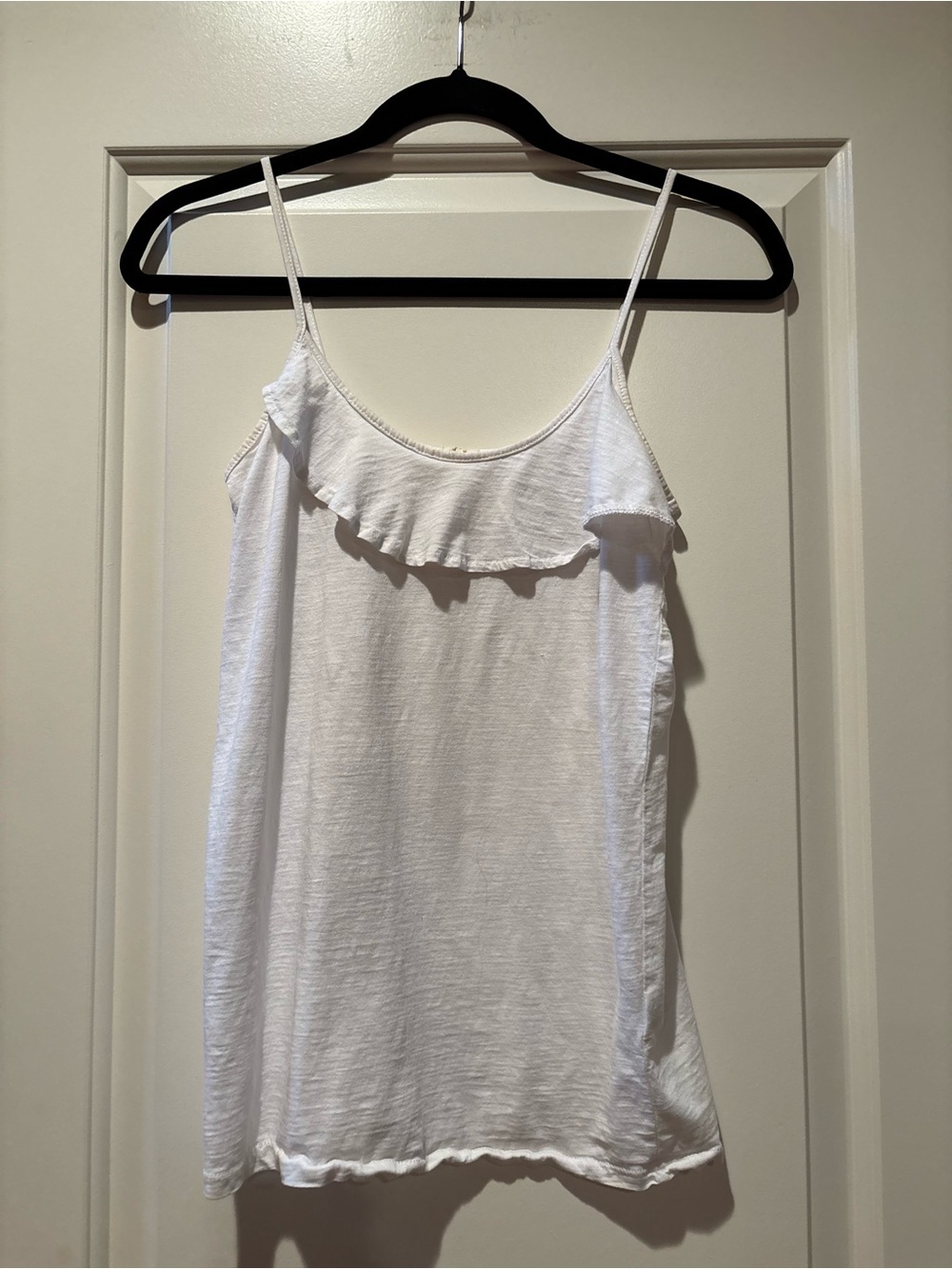 J. Crew White Ruffle-Front Spaghetti Strap Camisole